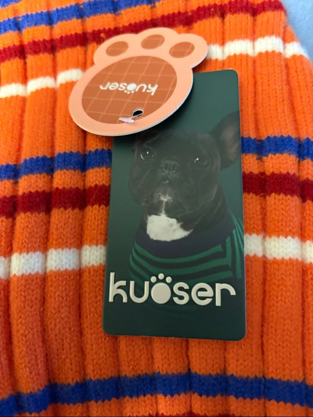 NWT-Small Fog Orange Striped Hoodie Sweater - Cozy Knit Pet Pullover